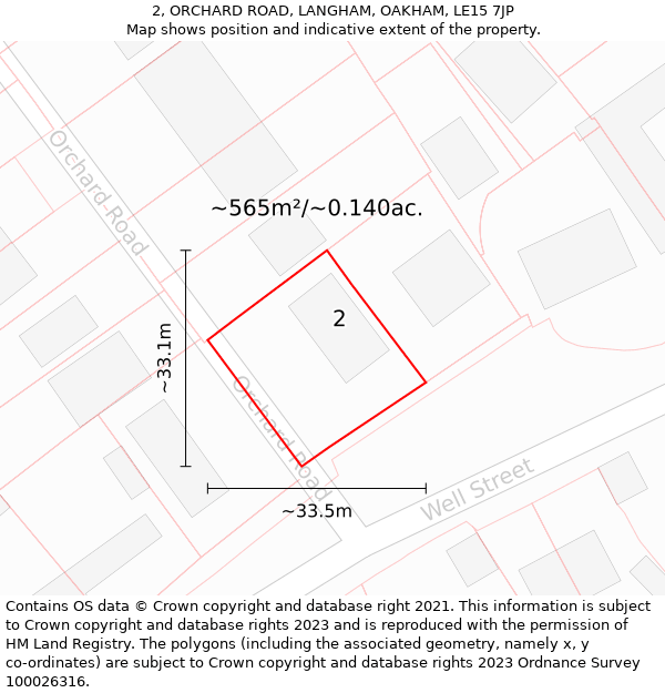 2, ORCHARD ROAD, LANGHAM, OAKHAM, LE15 7JP: Plot and title map