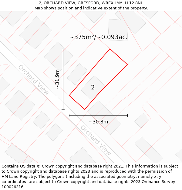 2, ORCHARD VIEW, GRESFORD, WREXHAM, LL12 8NL: Plot and title map