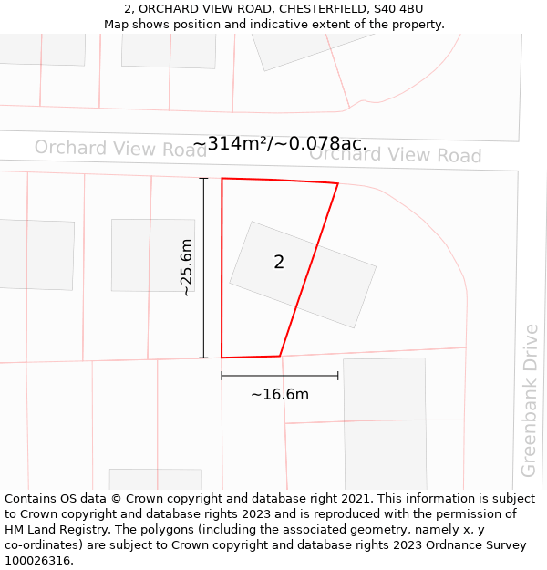 2, ORCHARD VIEW ROAD, CHESTERFIELD, S40 4BU: Plot and title map