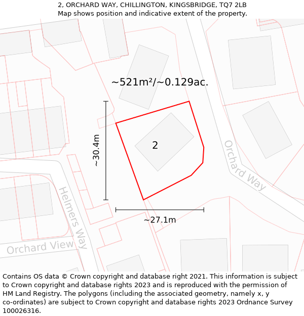 2, ORCHARD WAY, CHILLINGTON, KINGSBRIDGE, TQ7 2LB: Plot and title map