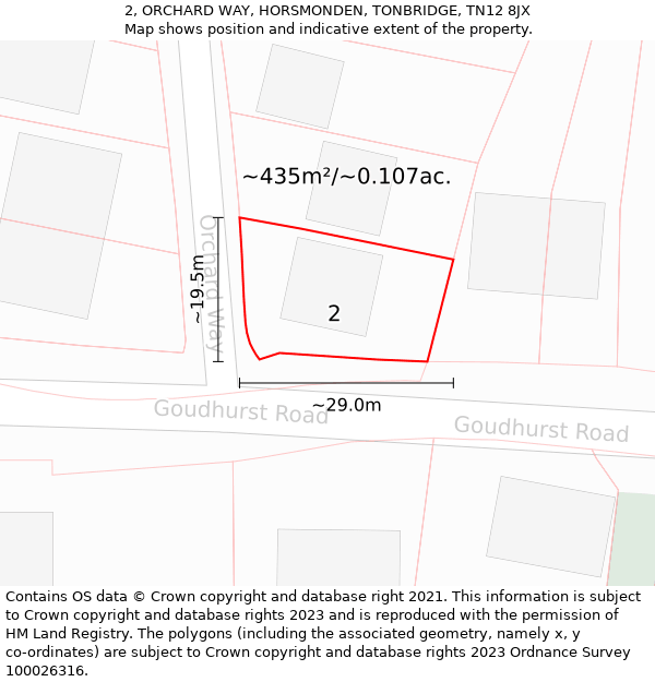 2, ORCHARD WAY, HORSMONDEN, TONBRIDGE, TN12 8JX: Plot and title map