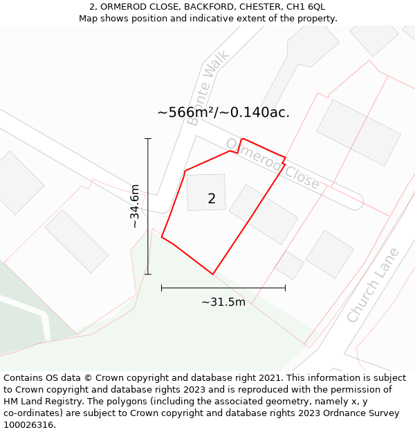 2, ORMEROD CLOSE, BACKFORD, CHESTER, CH1 6QL: Plot and title map