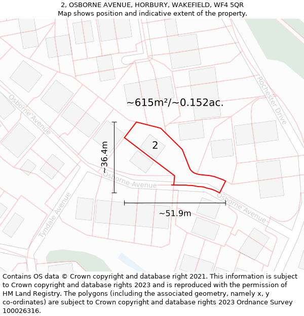 2, OSBORNE AVENUE, HORBURY, WAKEFIELD, WF4 5QR: Plot and title map