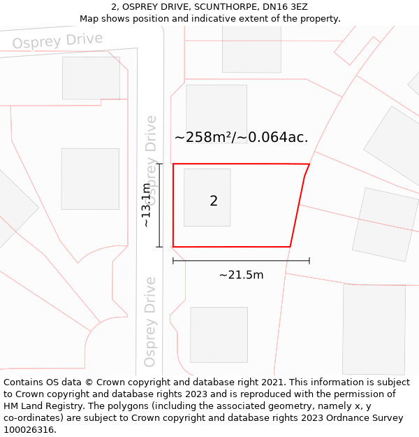 2, OSPREY DRIVE, SCUNTHORPE, DN16 3EZ: Plot and title map