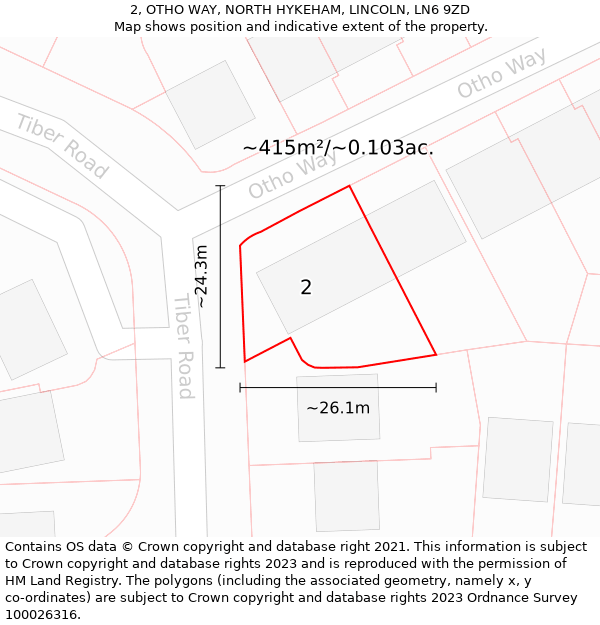 2, OTHO WAY, NORTH HYKEHAM, LINCOLN, LN6 9ZD: Plot and title map