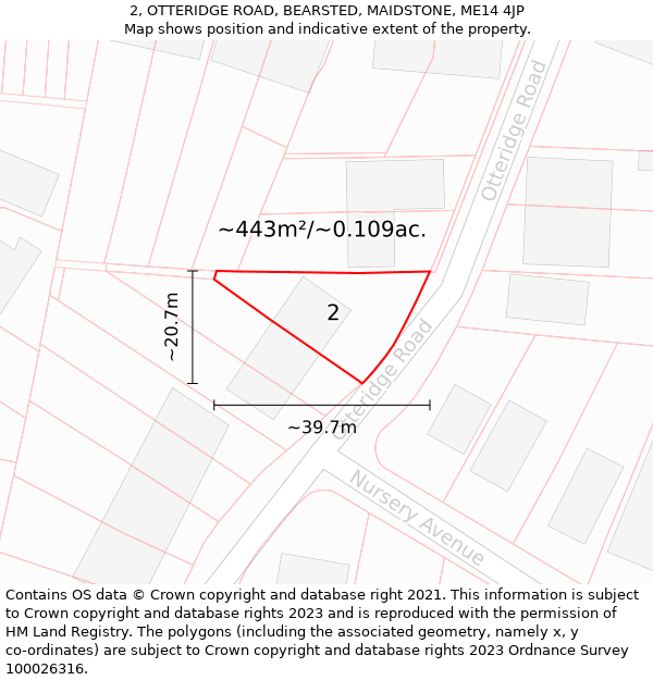 2, OTTERIDGE ROAD, BEARSTED, MAIDSTONE, ME14 4JP: Plot and title map