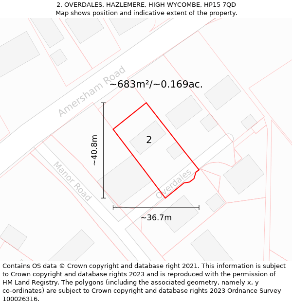 2, OVERDALES, HAZLEMERE, HIGH WYCOMBE, HP15 7QD: Plot and title map