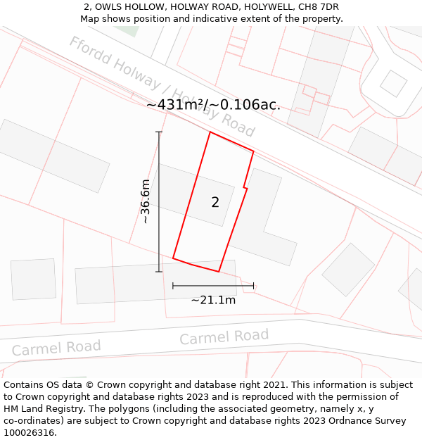 2, OWLS HOLLOW, HOLWAY ROAD, HOLYWELL, CH8 7DR: Plot and title map