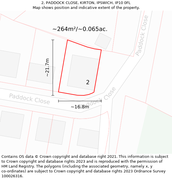 2, PADDOCK CLOSE, KIRTON, IPSWICH, IP10 0FL: Plot and title map