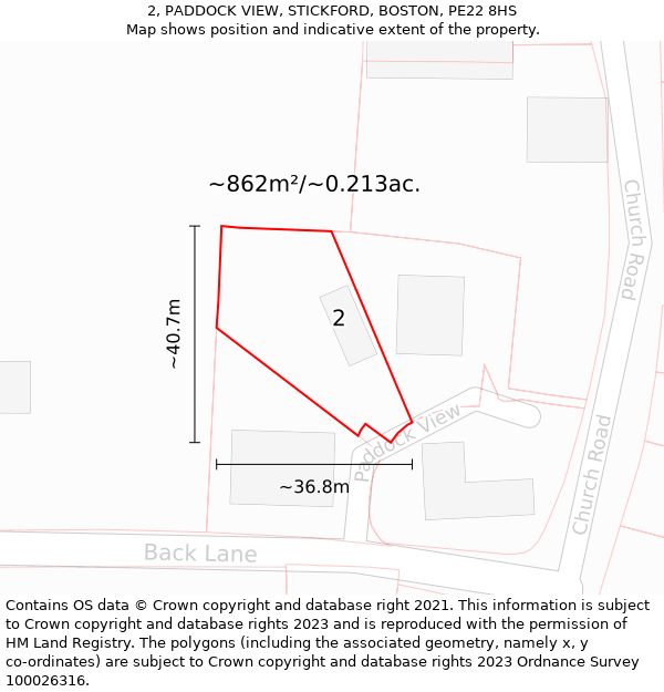 2, PADDOCK VIEW, STICKFORD, BOSTON, PE22 8HS: Plot and title map