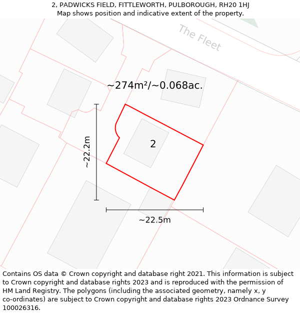 2, PADWICKS FIELD, FITTLEWORTH, PULBOROUGH, RH20 1HJ: Plot and title map