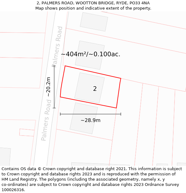 2, PALMERS ROAD, WOOTTON BRIDGE, RYDE, PO33 4NA: Plot and title map