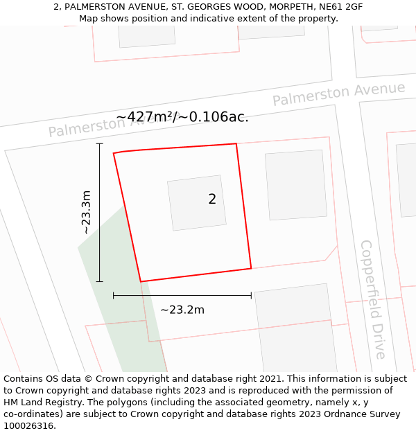 2, PALMERSTON AVENUE, ST. GEORGES WOOD, MORPETH, NE61 2GF: Plot and title map