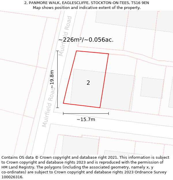 2, PANMORE WALK, EAGLESCLIFFE, STOCKTON-ON-TEES, TS16 9EN: Plot and title map