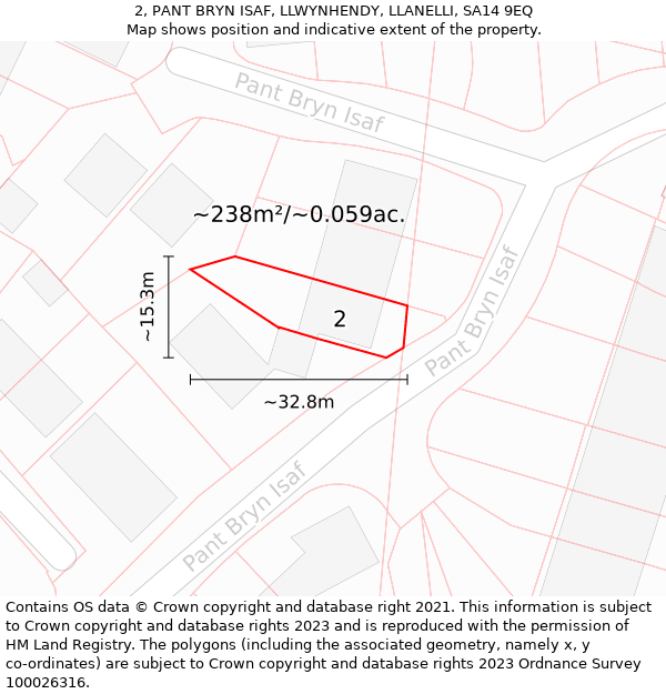 2, PANT BRYN ISAF, LLWYNHENDY, LLANELLI, SA14 9EQ: Plot and title map