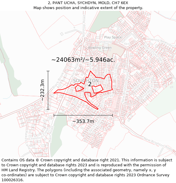 2, PANT UCHA, SYCHDYN, MOLD, CH7 6EX: Plot and title map