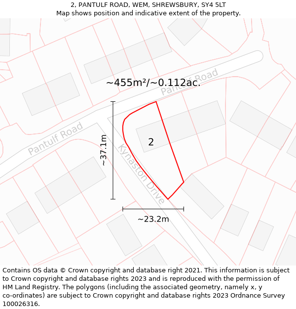 2, PANTULF ROAD, WEM, SHREWSBURY, SY4 5LT: Plot and title map