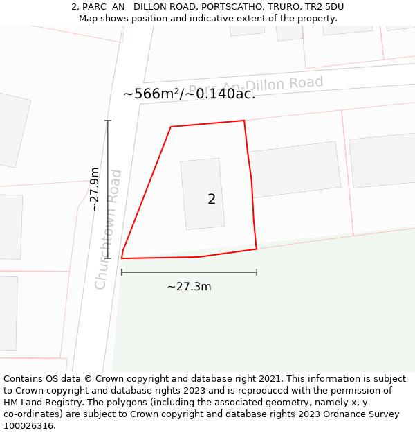 2, PARC  AN   DILLON ROAD, PORTSCATHO, TRURO, TR2 5DU: Plot and title map