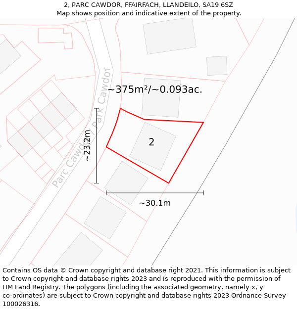 2, PARC CAWDOR, FFAIRFACH, LLANDEILO, SA19 6SZ: Plot and title map