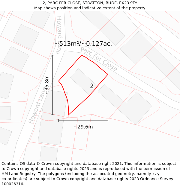 2, PARC FER CLOSE, STRATTON, BUDE, EX23 9TA: Plot and title map