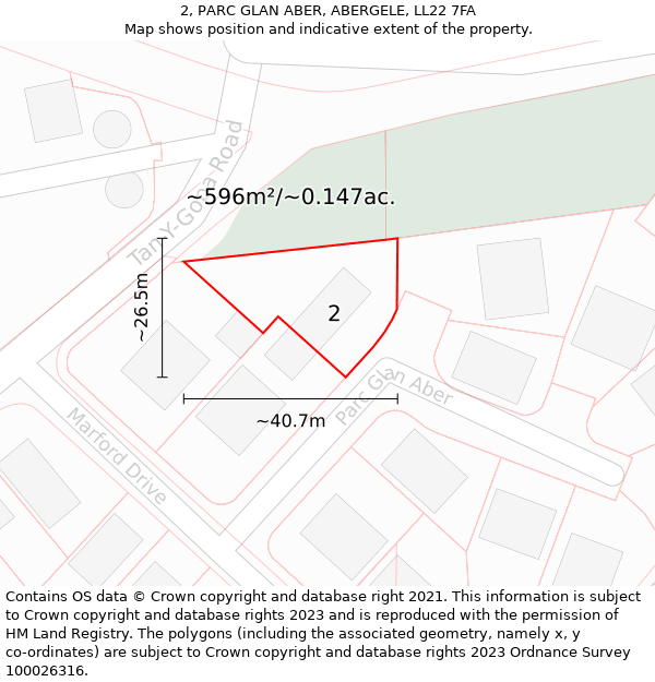 2, PARC GLAN ABER, ABERGELE, LL22 7FA: Plot and title map