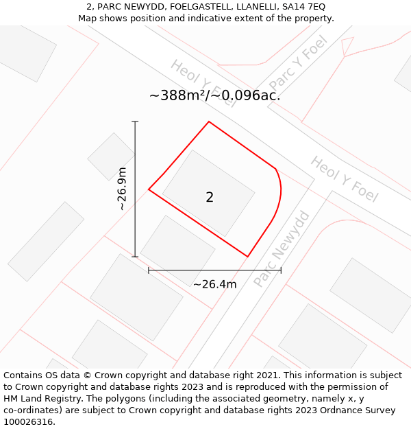 2, PARC NEWYDD, FOELGASTELL, LLANELLI, SA14 7EQ: Plot and title map