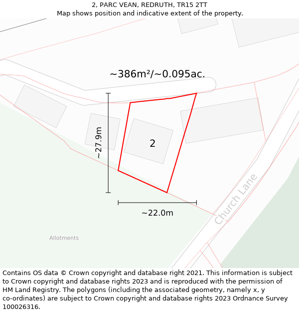 2, PARC VEAN, REDRUTH, TR15 2TT: Plot and title map