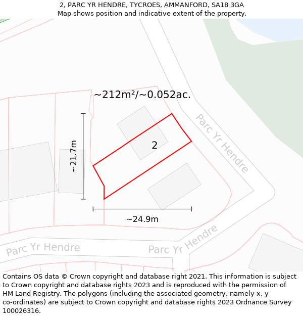 2, PARC YR HENDRE, TYCROES, AMMANFORD, SA18 3GA: Plot and title map