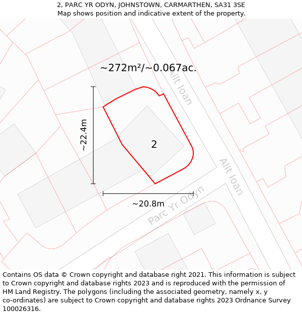 2, PARC YR ODYN, JOHNSTOWN, CARMARTHEN, SA31 3SE: Plot and title map