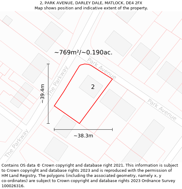 2, PARK AVENUE, DARLEY DALE, MATLOCK, DE4 2FX: Plot and title map