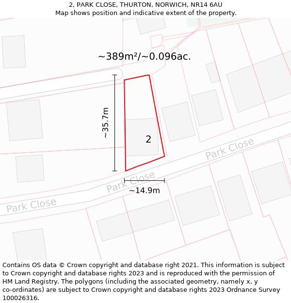2, PARK CLOSE, THURTON, NORWICH, NR14 6AU: Plot and title map