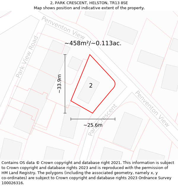 2, PARK CRESCENT, HELSTON, TR13 8SE: Plot and title map