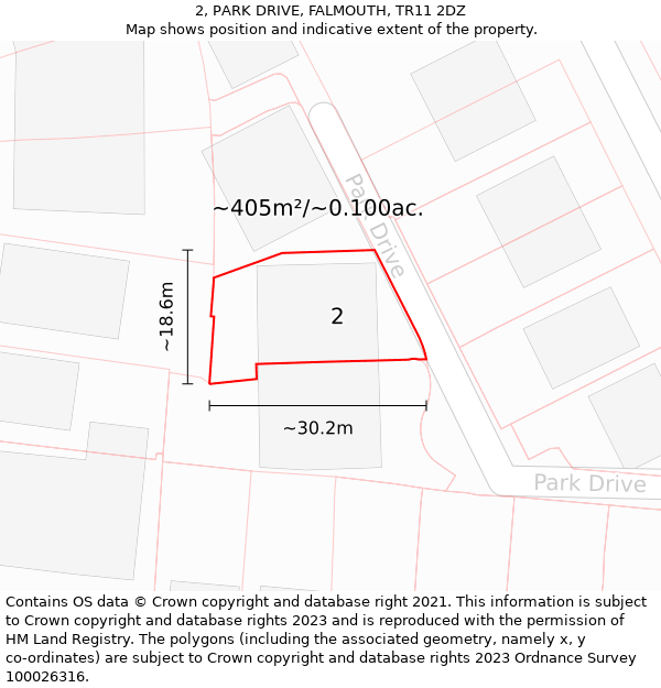 2, PARK DRIVE, FALMOUTH, TR11 2DZ: Plot and title map