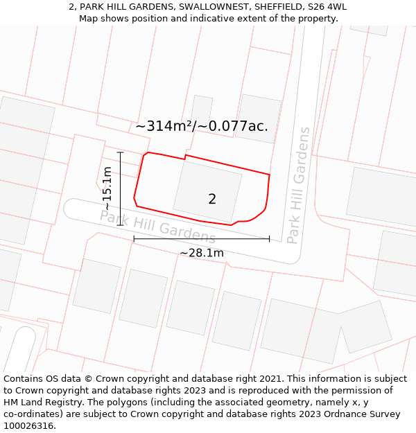 2, PARK HILL GARDENS, SWALLOWNEST, SHEFFIELD, S26 4WL: Plot and title map