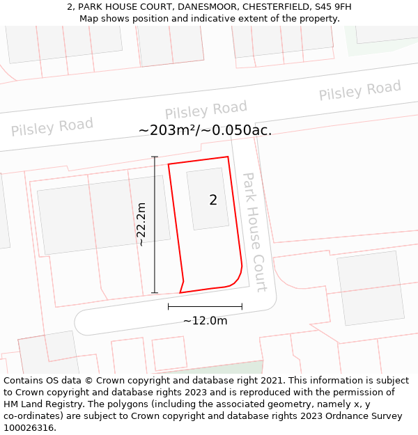 2, PARK HOUSE COURT, DANESMOOR, CHESTERFIELD, S45 9FH: Plot and title map