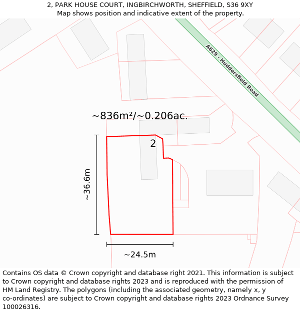 2, PARK HOUSE COURT, INGBIRCHWORTH, SHEFFIELD, S36 9XY: Plot and title map