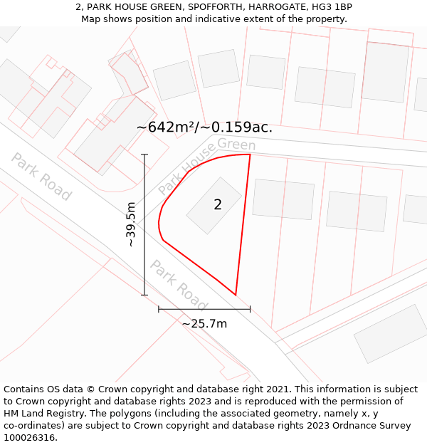 2, PARK HOUSE GREEN, SPOFFORTH, HARROGATE, HG3 1BP: Plot and title map