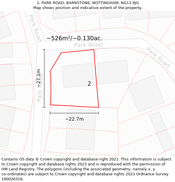 2, PARK ROAD, BARNSTONE, NOTTINGHAM, NG13 9JG: Plot and title map