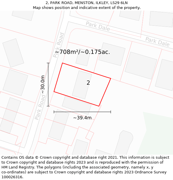 2, PARK ROAD, MENSTON, ILKLEY, LS29 6LN: Plot and title map