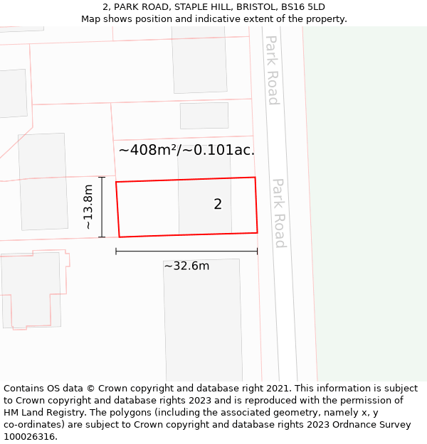 2, PARK ROAD, STAPLE HILL, BRISTOL, BS16 5LD: Plot and title map