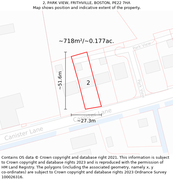 2, PARK VIEW, FRITHVILLE, BOSTON, PE22 7HA: Plot and title map