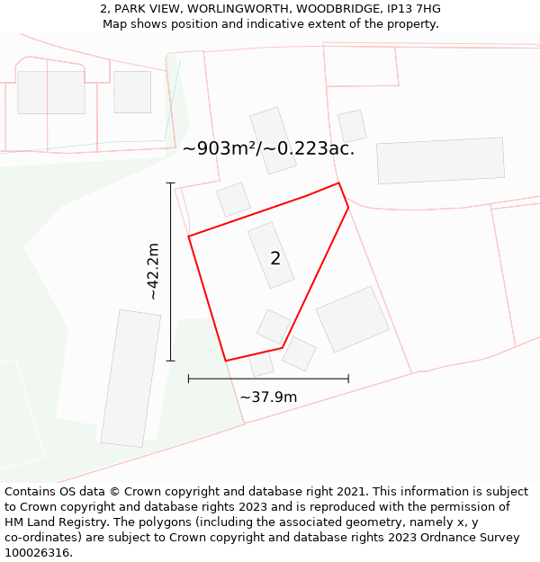 2, PARK VIEW, WORLINGWORTH, WOODBRIDGE, IP13 7HG: Plot and title map