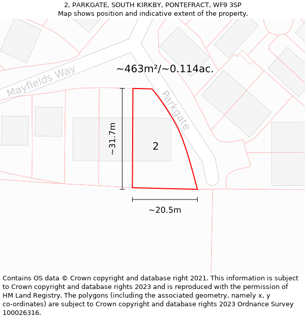 2, PARKGATE, SOUTH KIRKBY, PONTEFRACT, WF9 3SP: Plot and title map