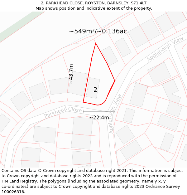 2, PARKHEAD CLOSE, ROYSTON, BARNSLEY, S71 4LT: Plot and title map