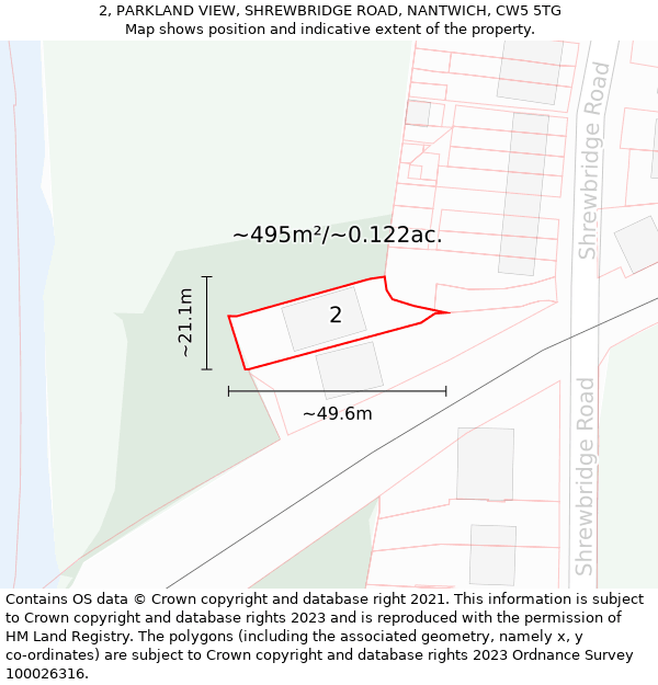 2, PARKLAND VIEW, SHREWBRIDGE ROAD, NANTWICH, CW5 5TG: Plot and title map
