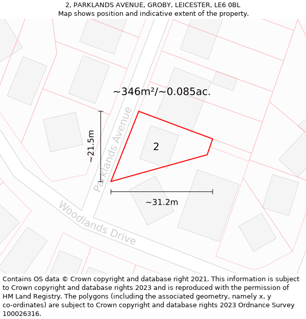 2, PARKLANDS AVENUE, GROBY, LEICESTER, LE6 0BL: Plot and title map