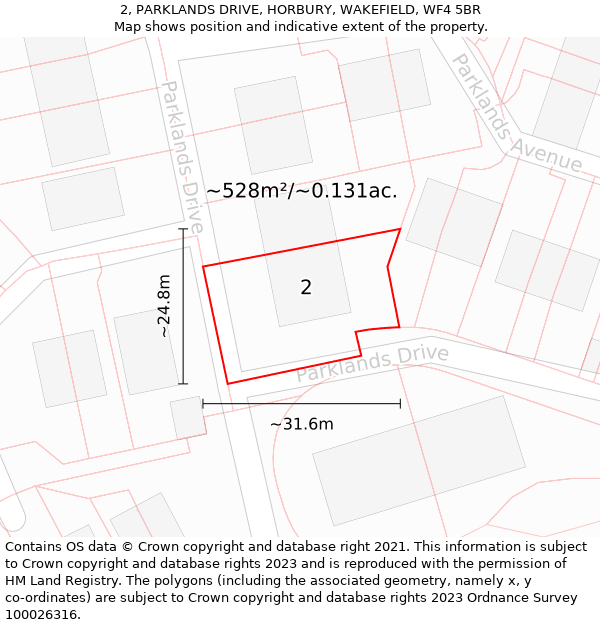 2, PARKLANDS DRIVE, HORBURY, WAKEFIELD, WF4 5BR: Plot and title map
