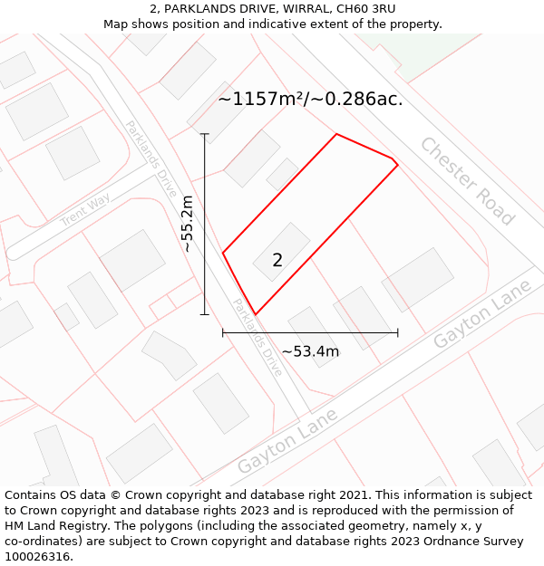 2, PARKLANDS DRIVE, WIRRAL, CH60 3RU: Plot and title map