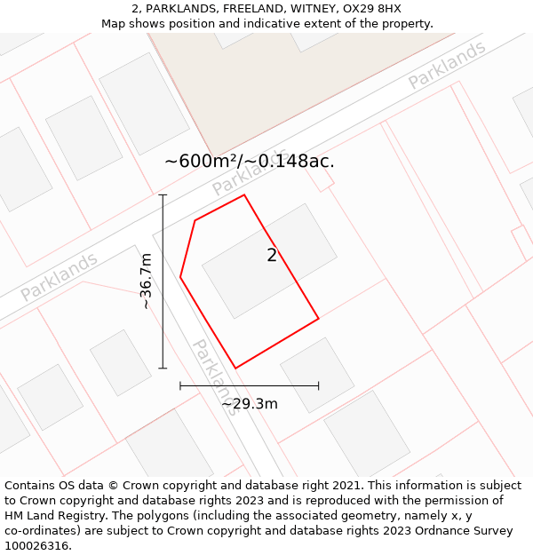 2, PARKLANDS, FREELAND, WITNEY, OX29 8HX: Plot and title map