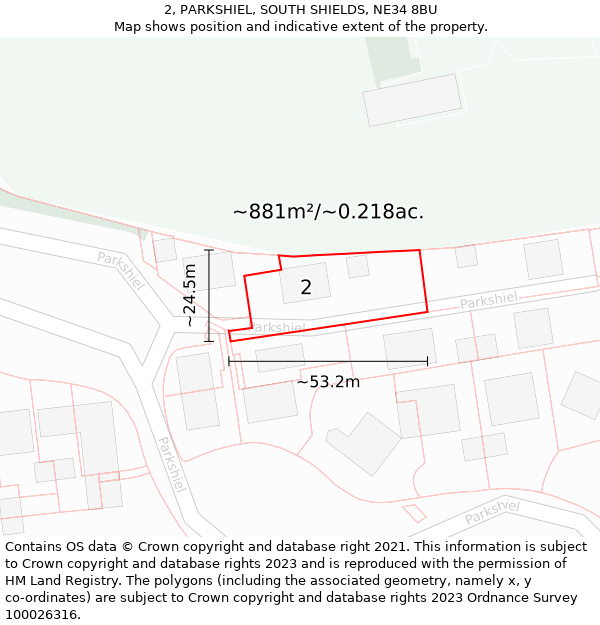 2, PARKSHIEL, SOUTH SHIELDS, NE34 8BU: Plot and title map